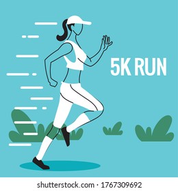 woman avatar running and 5k run vector design design, Marathon athlete training and fitness theme Vector illustration