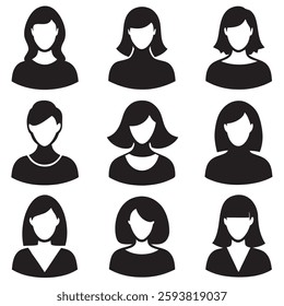 Woman avatar silhouettes set pack of vector silhouette design female faces silhouettes