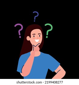 diseño de avatar femenino con signos de interrogación