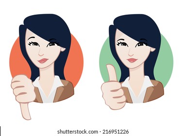 Woman avatar: Thumb up and Thumb down