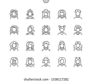 Woman Avatar Well-crafted Pixel Perfect Vector Thin Line Icons 30 2x Grid For Web Graphics And Apps. Simple Minimal Pictogram