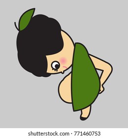 Woman With Avocado Body Looking Down At Her Big Belly. Concept Of Eating Healthy Good Fat Card Character illustration