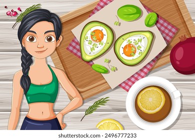 Woman with avocado toast and tea