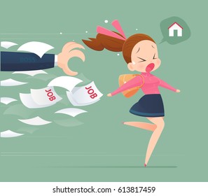 Woman avoidance from job, Backlog, Business concept illustration.