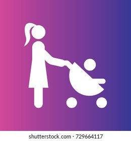 woman with baby carriage icon illustration isolated vector sign symbol