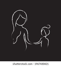 Woman with baby chalk icon. Motherhood. Mother's Day. Thin line customizable illustration. Contour symbol. Vector isolated outline drawing.