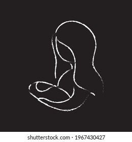 Woman with baby chalk icon. Motherhood. Mather's Day. Thin line customizable illustration. Contour symbol. Vector isolated outline drawing.