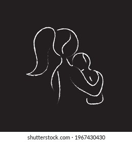 Woman with baby chalk icon. Motherhood. Mather's Day. Thin line customizable illustration. Contour symbol. Vector isolated outline drawing.