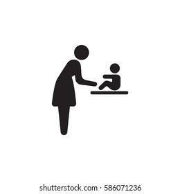 Woman and baby Changing diapers Vector icon on the white background