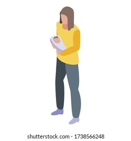 Woman with baby icon. Isometric of woman with baby vector icon for web design isolated on white background