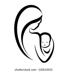 woman and baby, isolated vector symbol