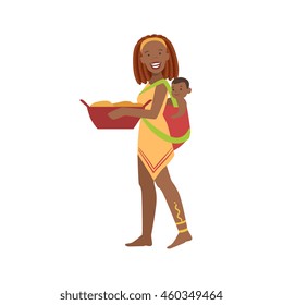 Woman With The Baby On The Back From African Native Tribe