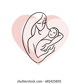 Woman with baby on background of heart
