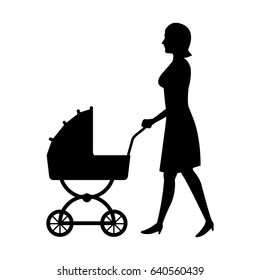 woman with baby pram silhouette