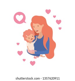 woman with baby and speech bubble avatar character