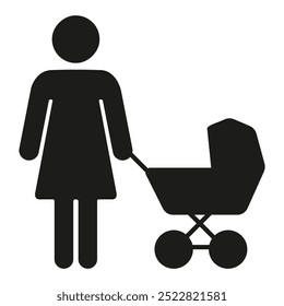 Woman and baby stroller black simple symbol