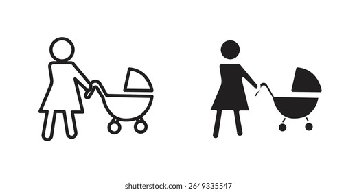 Mulher com Baby Stroller ícone Design Ilustrações. ícones web editáveis