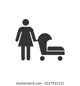 Woman with baby stroller icon isolated on white background. Parenting symbol modern, simple, vector, icon for website design, mobile app, ui. Vector Illustration