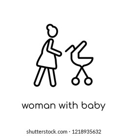 Woman with Baby Stroller icon. Trendy modern flat linear vector Woman with Baby Stroller icon on white background from thin line Ladies collection, editable outline stroke vector illustration