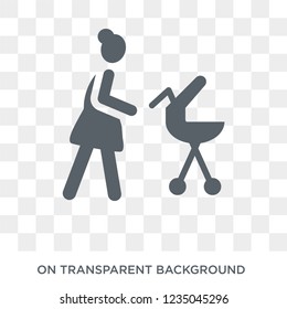Woman with Baby Stroller icon. Trendy flat vector Woman with Baby Stroller icon on transparent background from Ladies collection. 