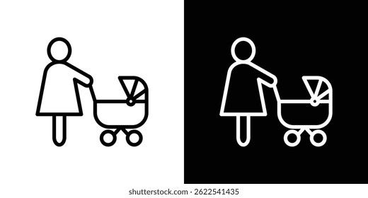 Woman with Baby Stroller icon vector illustration EPS