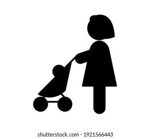 Woman with baby stroller vector icon. Editable stroke. Symbol in Line Art Style for Design, Presentation, Website or Apps Elements, Logo. Pixel vector graphics - Vector
