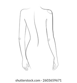 Woman back line drawing on white isolated background 