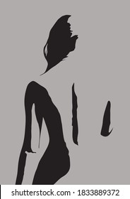 Woman back portrait. Contemporary female art poster. Abstract body silhouette print.