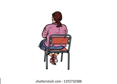 Woman back sitting on a chair. Pop art retro vector illustration vintage kitsch