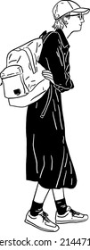 Woman with backpack Young people lifestyle Hand drawn line art Illustration