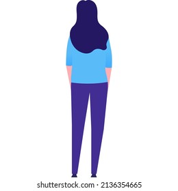Icono vectorial de la vista trasera de la mujer. Caracter femenino aislado de fondo blanco. Joven estudiante adolescente