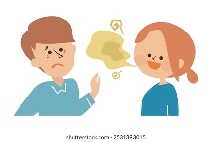 Woman with bad breath, married couple, couple, cute illustration material