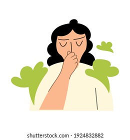 Woman and bad stinky air. Vector illustration on white background.