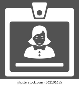 Woman Badge vector icon. Flat white symbol. Pictogram is isolated on a gray background. Designed for web and software interfaces.