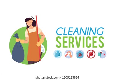 woman with bag for cleaning service ector illustration desing
