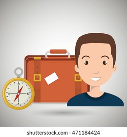 woman bag compass travel vector illustration  design