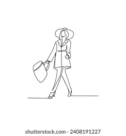 Woman with a bag drawn in line art style