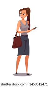 Woman with bag flat vector character. Middle aged lady on white background. Female buyer doing grocery shopping, holding bag with purchase. Teacher, office manager isolated illustration