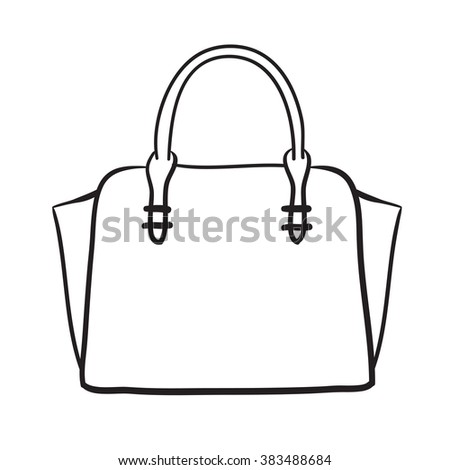Woman bag hand drawn, female stylish purse vector fashion illustration black on white line
