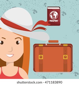 woman bag hat travel vector illustration  design