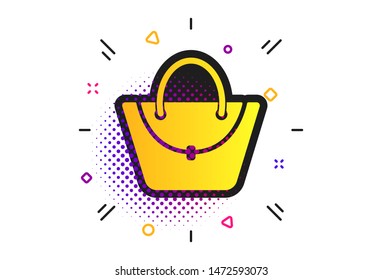 Woman bag icon. Halftone dots pattern. Female handbag sign. Glamour casual baggage symbol. Classic flat woman bag icon. Vector