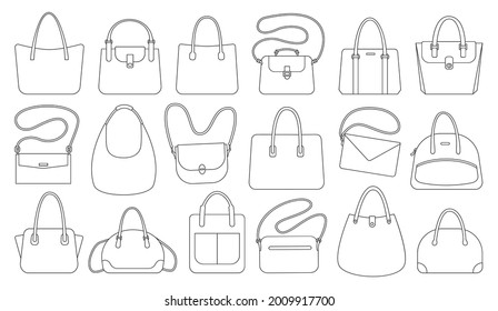 Woman bag isolated outline set icon. Vector illustration handbag on white background. Vector outline set icon woman bag.