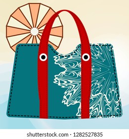 Woman bag with mandala ornament. Ladies handbags on summer backgroound. Fashion accessories. Vector illustration