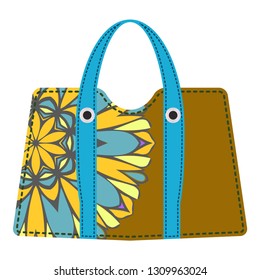 Woman bag with mandala ornament. Ladies handbags on summer backgroound. Fashion accessories. Vector illustration