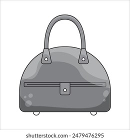 Woman bag on vacation, isolated grayscale icon. Vector illustration, travel elements. Vintage, retro vector graycale travel woman handbag.