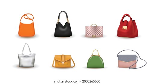 Woman bag set on white background, vector