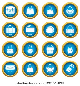 Woman bag types icons set. Simple illustration of 16 woman bag types vector icons for web