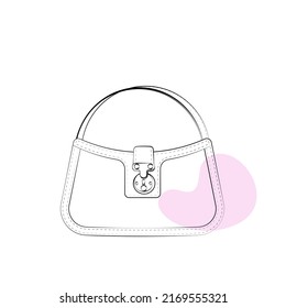 Woman bag vector illustration isolated on white background. Сlassical handbag on white background. Vector cartoon icon woman bag. Line art 