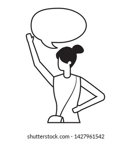 woman with bag waving hand talk bubble vector illustration