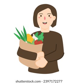 a woman with bags of groceries.